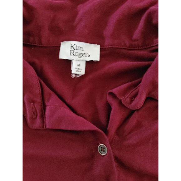 Kim Rogers Women’s Shirt Maroon Size Medium 3 /4 Sleeve Collared Button Up Top - Picture 6 of 10